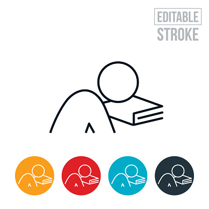 An icon of a student asleep with their head on a book. The icon includes editable strokes or outlines using the EPS vector file.