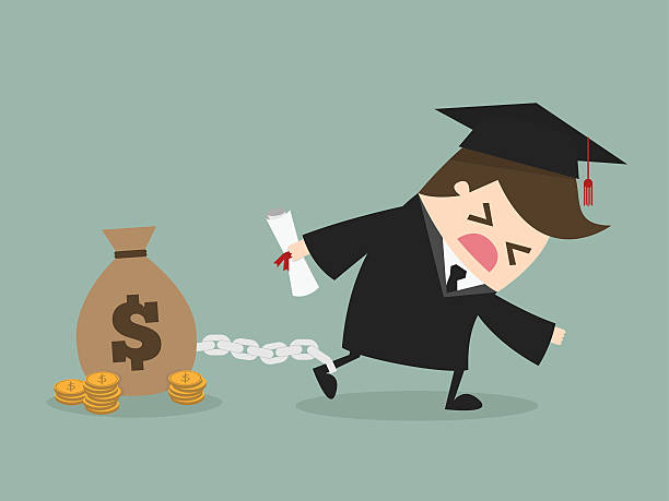 Student debt man want to graduate as make debt. student debt stock illustrations