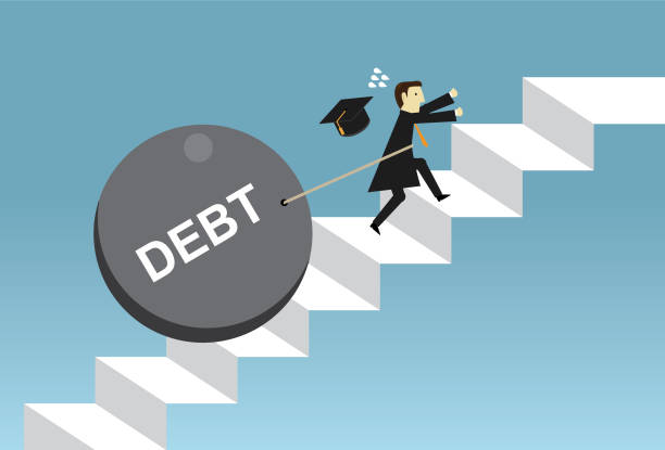 Student debt University, Businessman, Student, Debt, Loan student debt stock illustrations