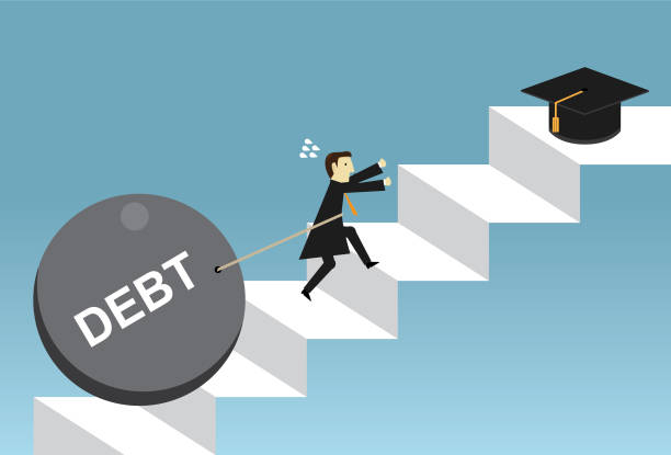 Student debt Businessman, University, Loan, Debt, Finance student debt stock illustrations