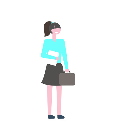 Student Woman with Textbook and Briefcase Vector