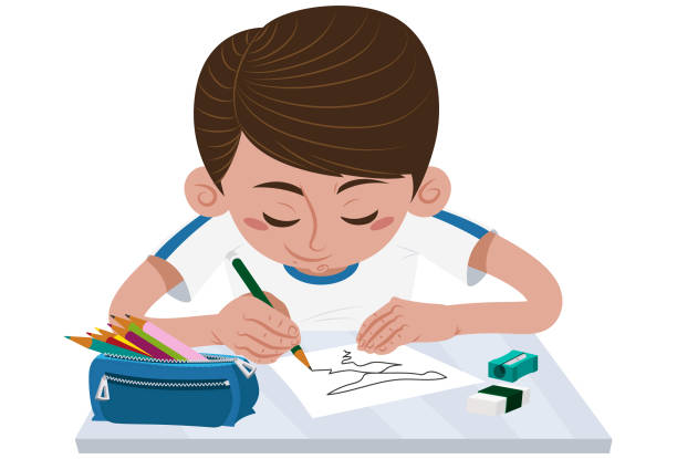 ilustrações de stock, clip art, desenhos animados e ícones de students ready to study - jovem a escrever