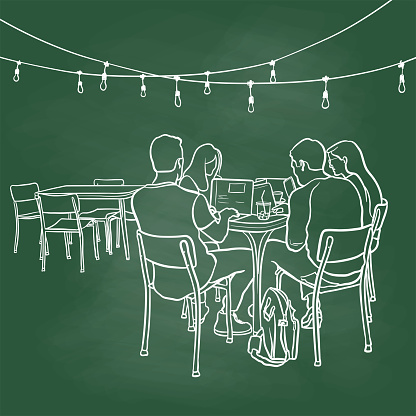 Students Working Together Coffeeshop Chalkboard