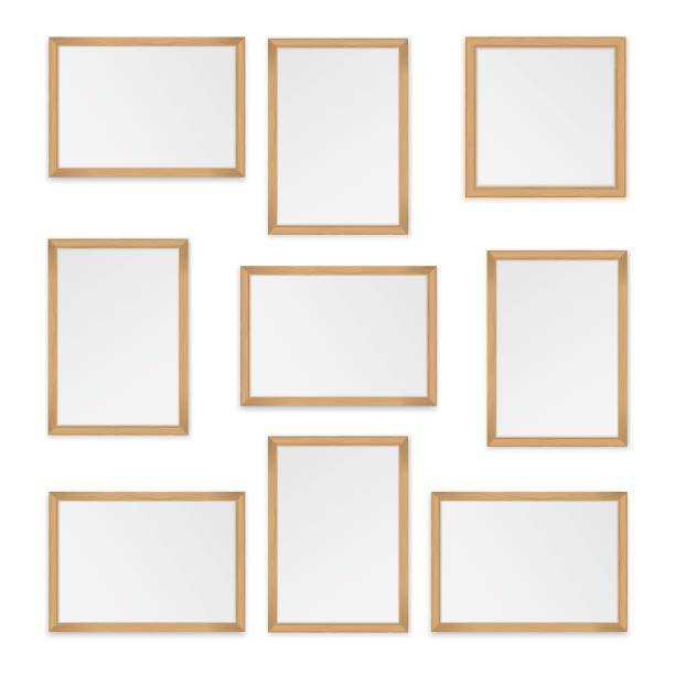 Studio and gallery Set of  wooden frames isolated on white background square composition photos stock illustrations