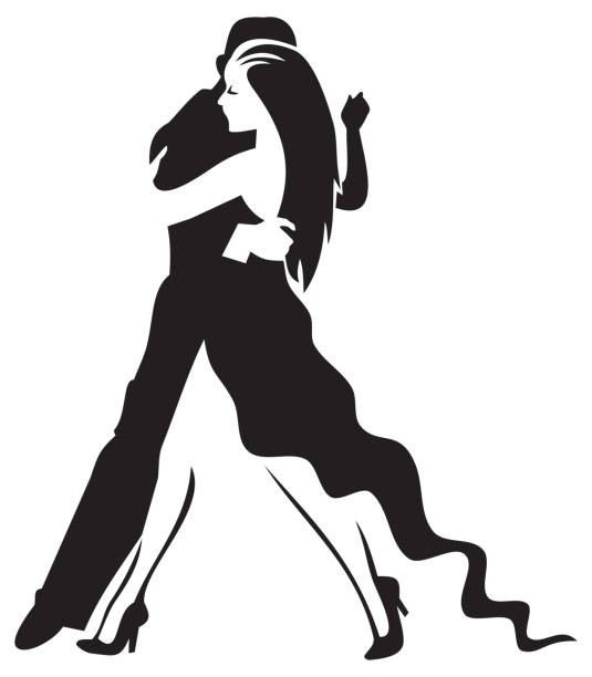 ilustrações de stock, clip art, desenhos animados e ícones de stylised image of tango dancers.man and woman silhouettes - dancer white man on white