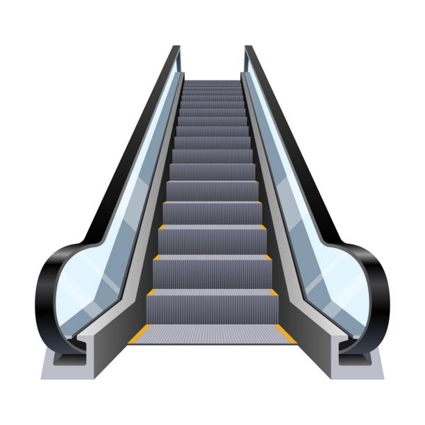 ilustrações de stock, clip art, desenhos animados e ícones de stylish escalator vector design illustration isolated on white background - stairs subway