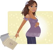 Happy pregnant woman, with shopping. 
