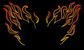 Stylized and minimalist fire wings vector illustration in cartoon line art with glow and black dark background