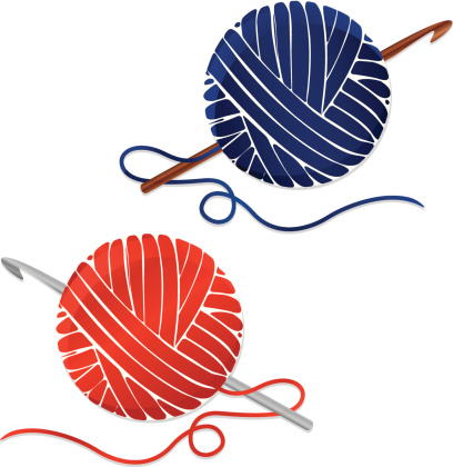 Stylized Balls of Yarn and Crochet Hooks; Icons