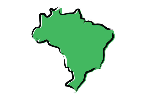 ilustrações, clipart, desenhos animados e ícones de mapa do brasil de esboço estilizada verde - map brazil