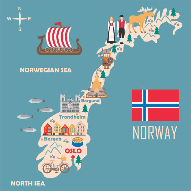 stilisierte landkarte von norwegen - oslo stock-grafiken, -clipart, -cartoons und -symbole