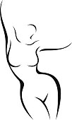 Stylized nude female body in the form of a linear silhouette vector illustration