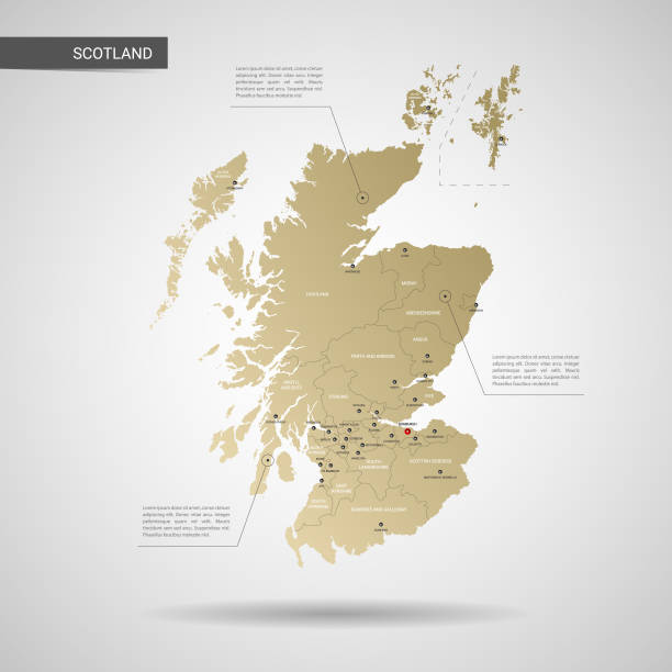 illustrazioni stock, clip art, cartoni animati e icone di tendenza di illustrazione vettoriale della mappa scozzese stilizzata. - scotland