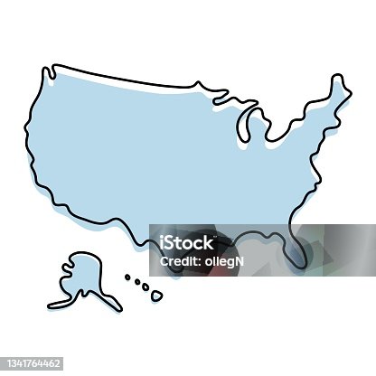istock Stylized simple outline map of USA icon. Blue sketch map of America vector illustration 1341764462
