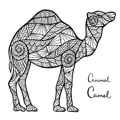 Stylized vector camel, isolated on white background.