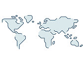 Simple stylized world map. Continents silhouette in minimal line icon style. Isolated vector illustration.