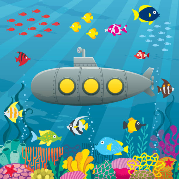 잠수함 만화 배경 - great barrier reef stock illustrations