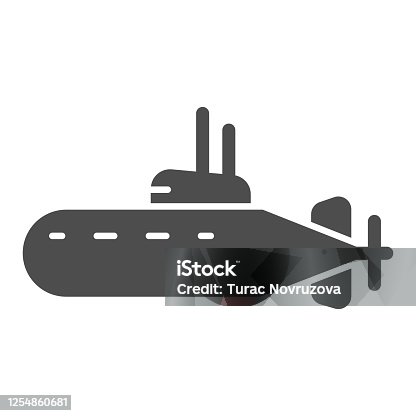 istock Submarine solid icon, nautical concept, underwater boat sign on white background, Submarine with periscope icon in glyph style for mobile concept and web design. Vector graphics. 1254860681