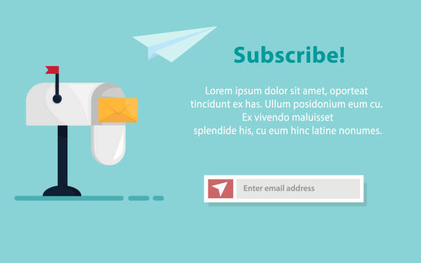 Subscribe for newsletter concept with mailbox, email subscription form, and text. UI UX design. Paper airplane icon. Subscribe for newsletter concept with mailbox, email subscription form, and text. UI UX design. Paper airplane icon. Vector illustration signup stock illustrations