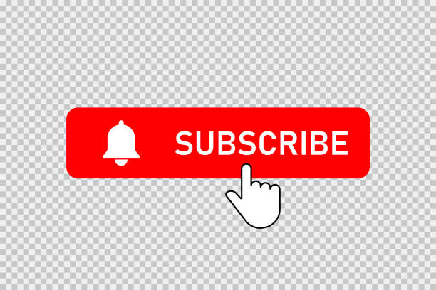 Subscribe red button with bell and hand clicking cursor. Subscribe button with bell and pointer. Social media element. Notification button. vector art illustration
