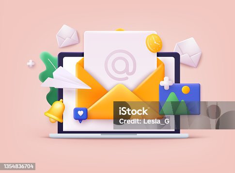 istock Subscribe to newsletter. Vector illustration for online marketing and business. Open envelope with letter on phone. Sign up to mailing list. 3D Web Vector Illustrations. 1354836704