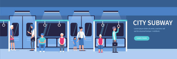 ilustrações de stock, clip art, desenhos animados e ícones de subway passengers - stairs subway