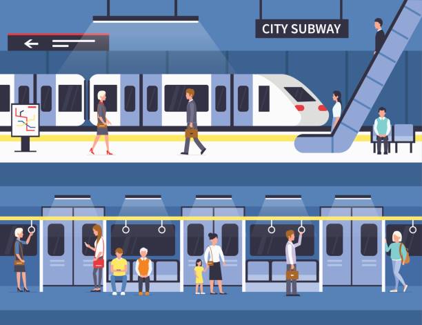 ilustrações de stock, clip art, desenhos animados e ícones de subway station - stairs subway