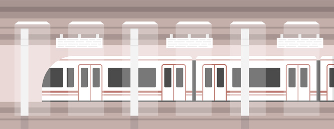Subway, underground platform with modern train. Underground metro train. Vector illustration.
