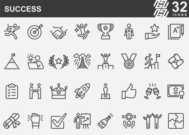 ilustraciones, imágenes clip art, dibujos animados e iconos de stock de iconos de la línea de éxito - desafío