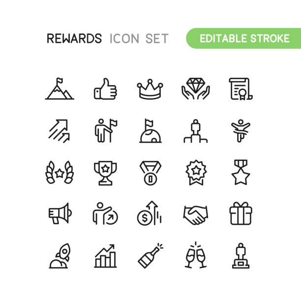 ilustrações de stock, clip art, desenhos animados e ícones de success & rewards outline icons editable stroke - handshake