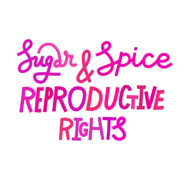 Sugar and spice and reproductive rights. Lettering isolated on white Sugar and spice and reproductive rights. Hand-drawn feminist slogan. Vector hand-drawn lettering in pink shades. Pro-choice activism concept. Isolated on white. abortion protest stock illustrations