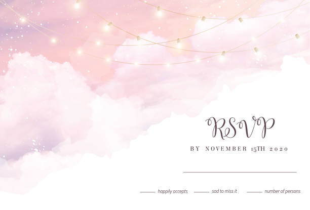 Sugar cotton pink clouds vector design background. Sugar cotton pink clouds vector design background. Glamour fairytale backdrop. Plane sky view with stars and lamps. Watercolor style texture. Delicate card. Elegant decoration. Fantasy pastel color pink color illustrations stock illustrations