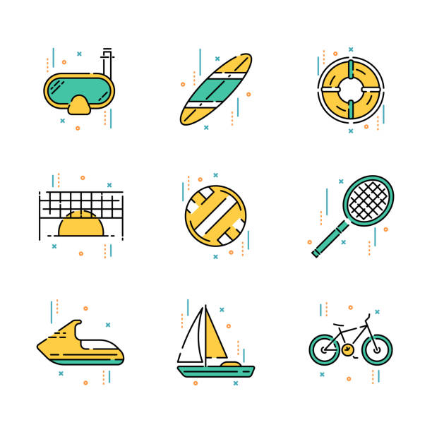 ilustrações, clipart, desenhos animados e ícones de recreação e atividades de verão - beach tennis