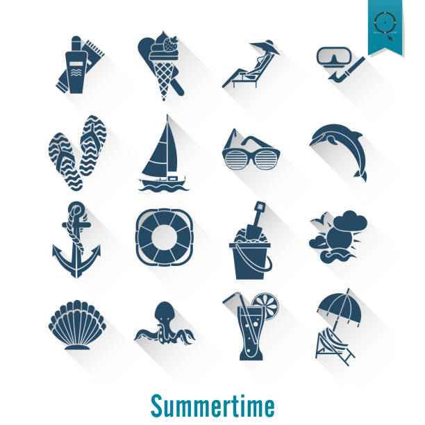 Summer and Beach Simple Flat Icons vector art illustration
