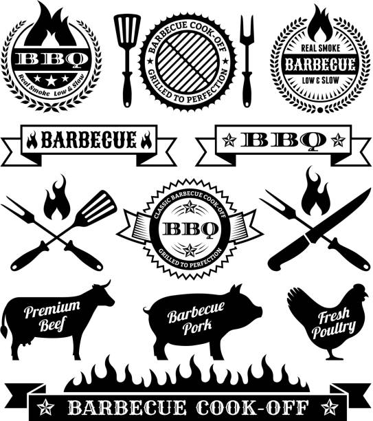 Summer Barbecue Royalty free vector graphics Summer Barbecue Black & White collection cooking competition stock illustrations