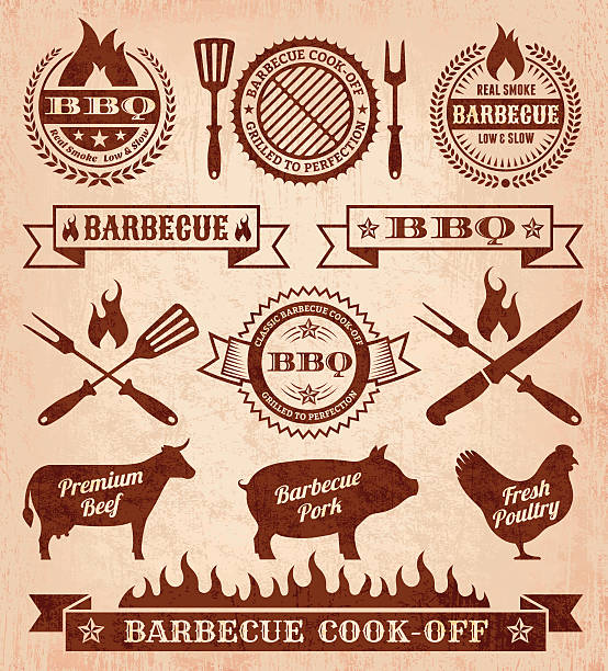Summer Barbecue royalty free vector icon set Summer Barbecue Gunge collection cooking competition stock illustrations