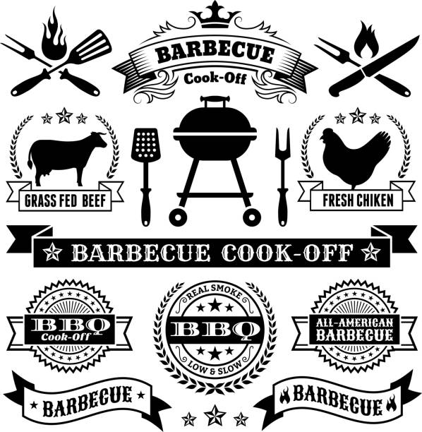 Summer Barbecue royalty free vector icon set Summer Barbecue Black and White collection cooking competition stock illustrations