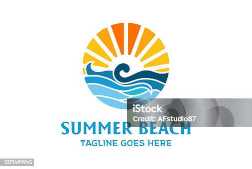 istock Summer Beach Coast Island Sea Ocean with Wave symbol Design Vector 1371491945
