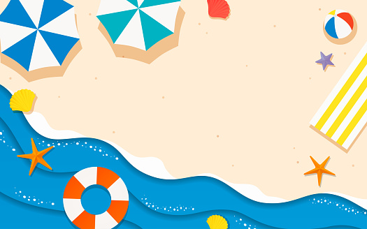Summer beach paper art style background vector