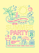 Vector illustration of a modern Summer Beach Party  with line art icons. Fully editable and customizable. EPS 10
