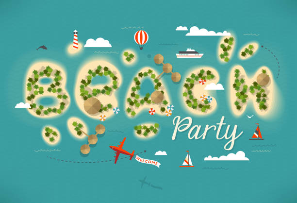 ilustrações de stock, clip art, desenhos animados e ícones de summer beach top view islands illustration - aerial boat