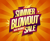Summer blowout sale, mega discounts - vector advertising banner design