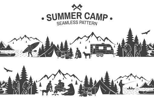 Summer camp seamless pattern. Vector illustration