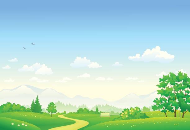 Summer country park Vector cartoon illustration of a summer country park mountain clipart stock illustrations