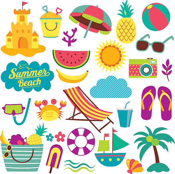 summer day elements clip art set • Vector file. It can be scaled to any sizes without losing resolution. summer clipart stock illustrations