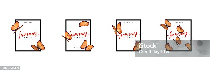 istock Summer design frame layout. Poster sale with beautiful elegant butterflies 1165598371