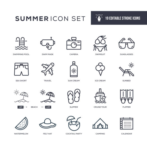 Summer Editable Stroke Line Icons vector art illustration