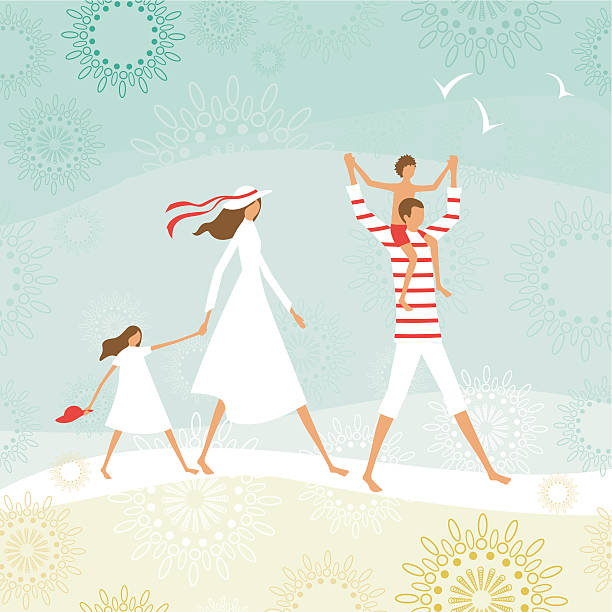 Summer family on the beach vector art illustration