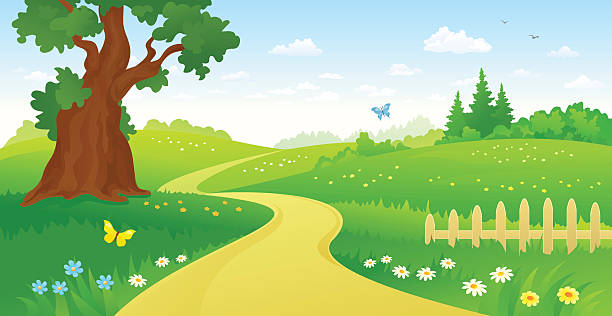 Summer forest path vector art illustration