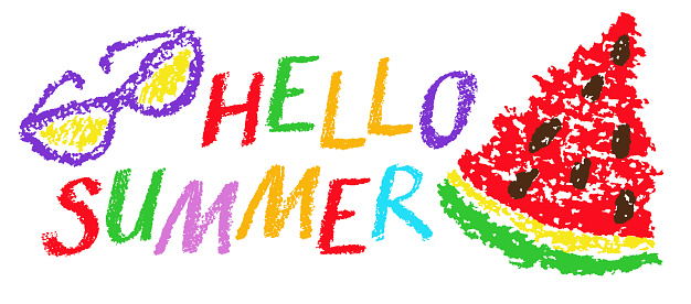 Summer funny hand drawn vector symbols. Glasses, watermelon.